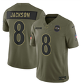 Lamar Jackson #8 Baltimore Ravens Olive Nike 2025 Salute to Service Limited Jersey