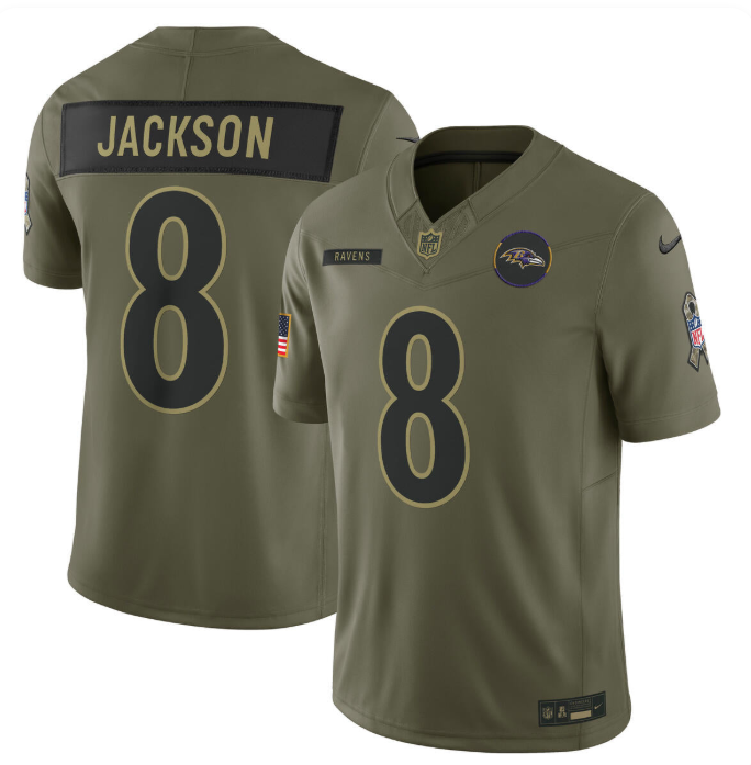 Lamar Jackson #8 Baltimore Ravens Olive Nike 2025 Salute to Service Limited Jersey