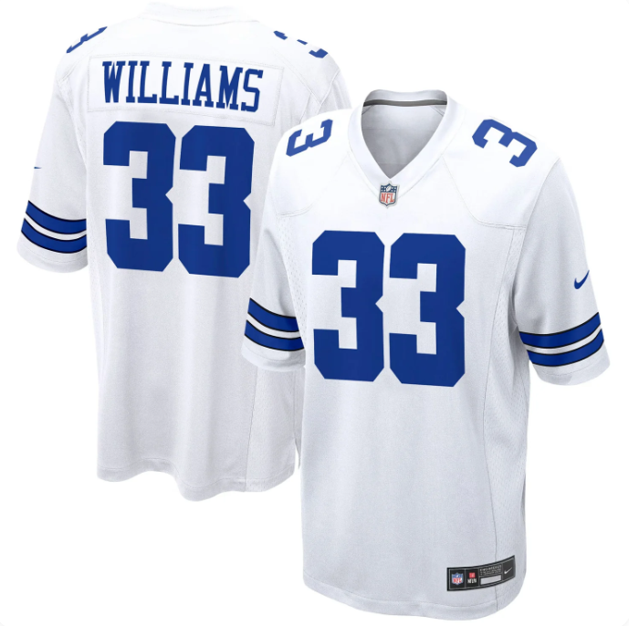 Javonte Williams #33 Dallas Cowboys White Game Jersey – Nike Men's