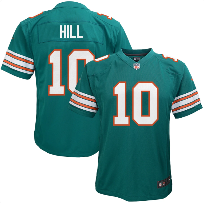 Youth Miami Dolphins Tyreek Hill #10 Dark Aqua Throwback Game Jersey