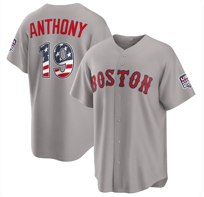 Roman Anthony Boston Red Sox #19 USA 250 Fourth of July Road Jersey – Gray