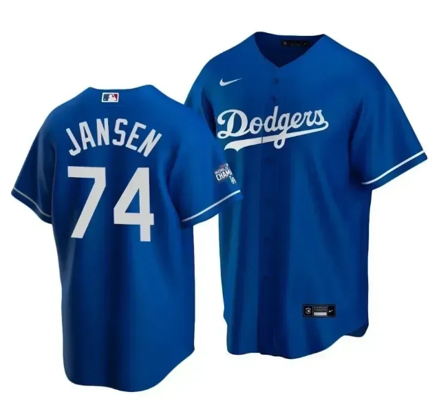 Men's Los Angeles Dodgers Kenley Jansen #74 2020 World Series Champions Royal Blue Alternate Jersey