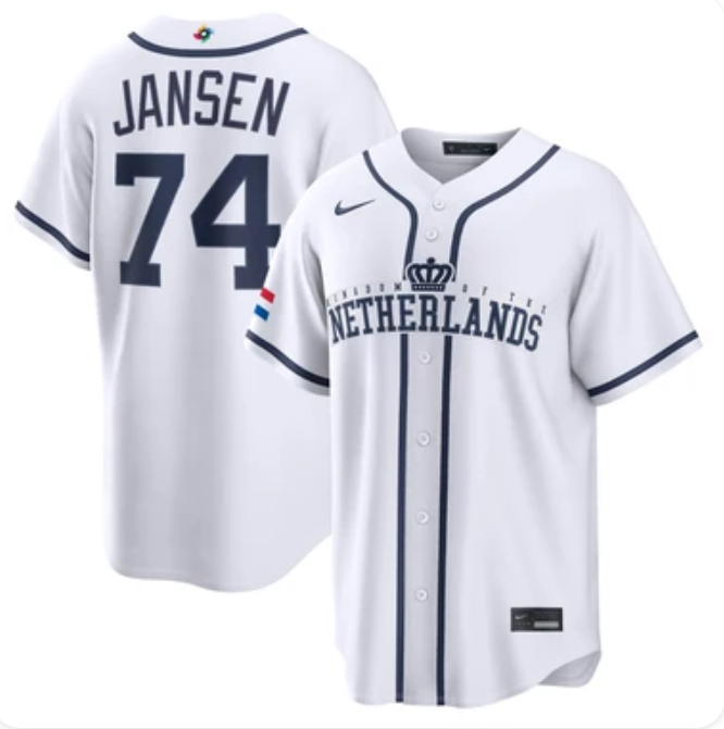 Men's Nike Kenley Jansen Netherlands Baseball 2026 World Baseball Classic White Home Stadium Jersey