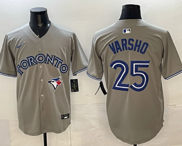 Men's Toronto Blue Jays Daulton Varsho #25 Away Gray Player Replica Jersey