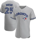 Men's Toronto Blue Jays Daulton Varsho #25 Away Gray Cool Base Stitched Jersey
