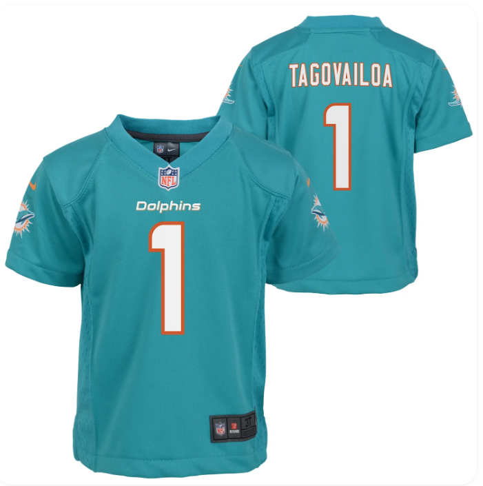 Youth Miami Dolphins Tua Tagovailoa #1 Aqua Game Jersey