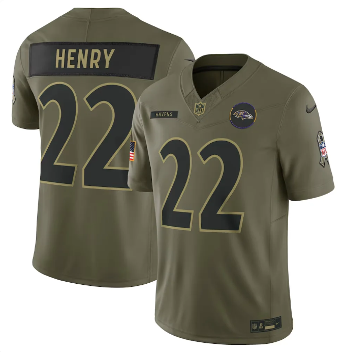 Derrick Henry #22 Baltimore Ravens Olive Nike 2025 Salute to Service Limited Jersey